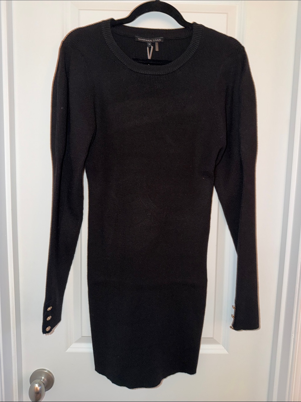 Endless Rose Puff Sleeve Black Long-Sleeve Knit Mini Dress - Picture 5 of 8